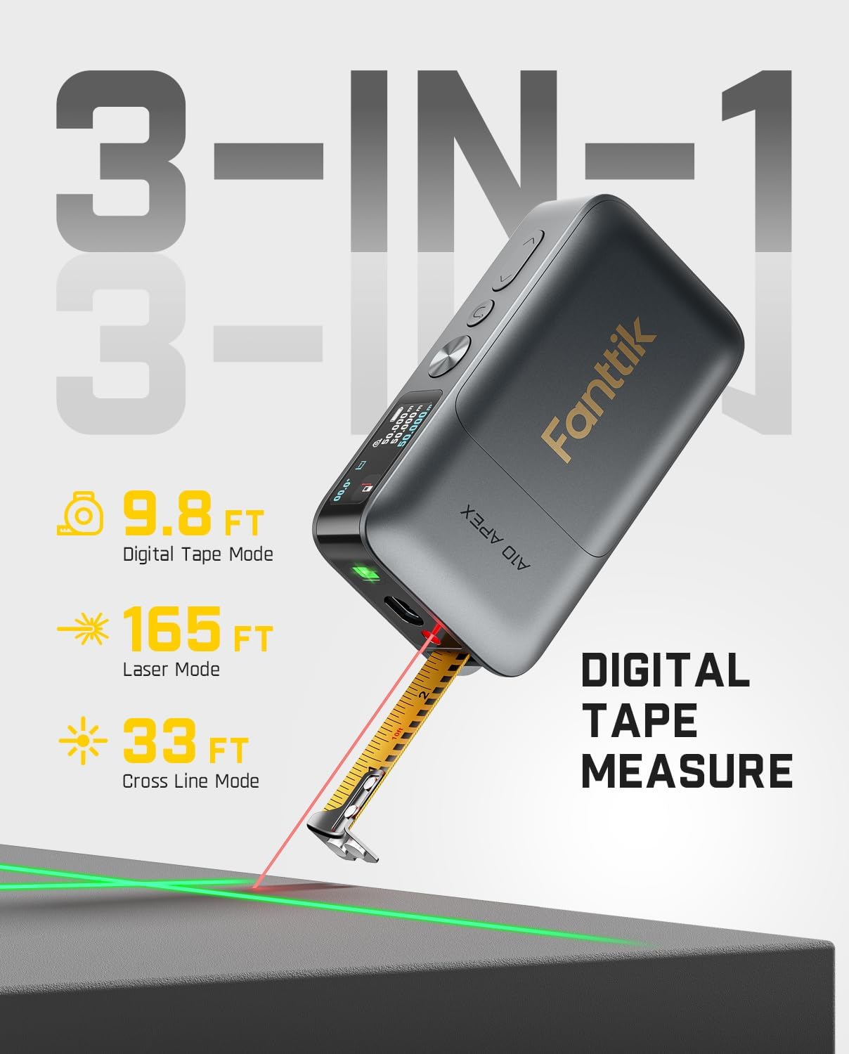 Fanttik F2 Master Mini Cordless Rotary Tool Kit & Fanttik A10 Apex 3-in-1 Digital Laser Tape Measure with HD Color Display