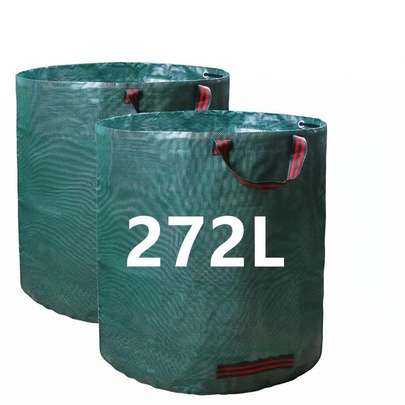 2 Pack Garden Waste Bags，272L Heavy Duty Garden Waste Bags,Reusable Builders Bags Refuse Rubbish Bag，Reusable Green Sacks for Collecting Grass, Leaves Debris(272L)