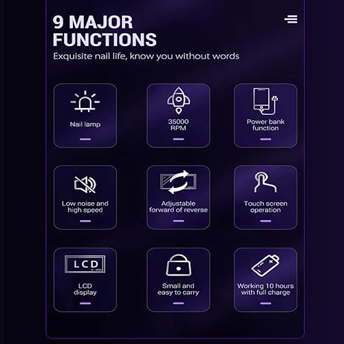 Miniatura 7 de Taladro de uñas eléctrico portátil 3 en 1, compacto 35000 RPM, kit de lima de uñas profesional eléctrico, secador de uñas, lámpara UV, manicura para