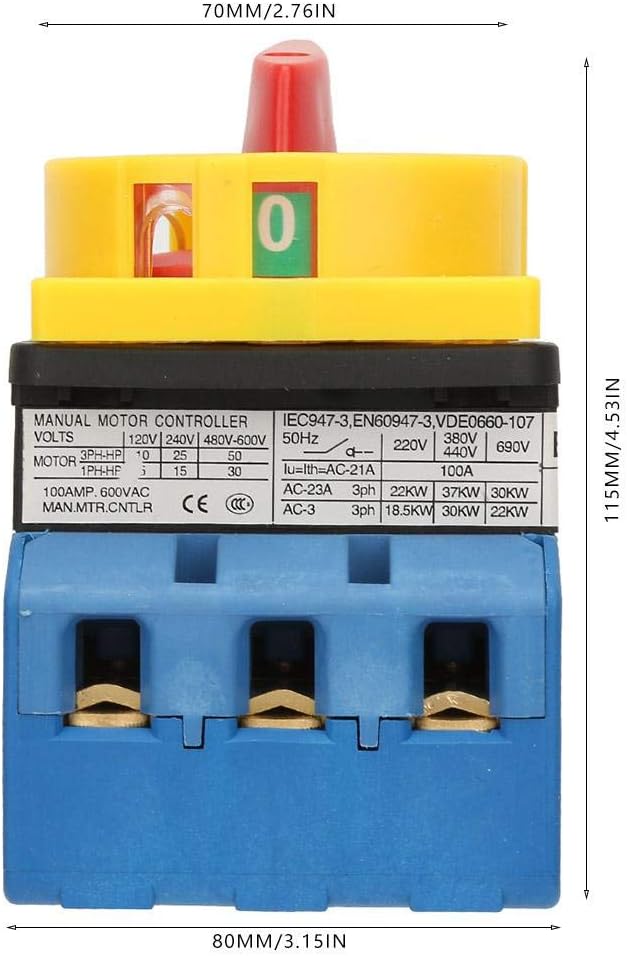 Rotary Switch, Load Circuit Breaker Switch,80A/100A Load Circuit Breaker Switch 3-Pole 2-Position Rotary Cam On-Off Power Switch(100A)