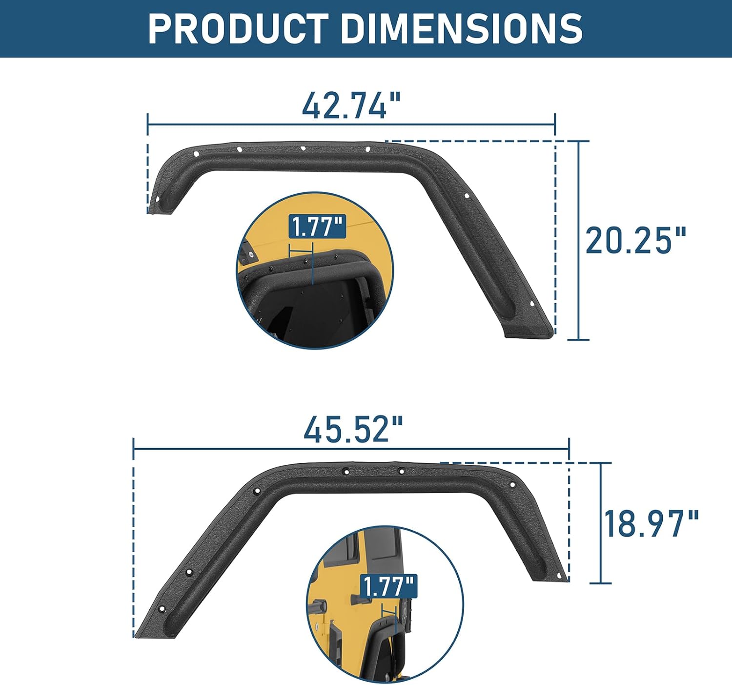Hooke Road JK Fender Flares Delete Kit for 2007-2018 Jeep Wrangler JK JKU Unlimited 2/4 Doors, 4 PCS Front and Rear Fenders Removal Gap Cover Wheel Trim