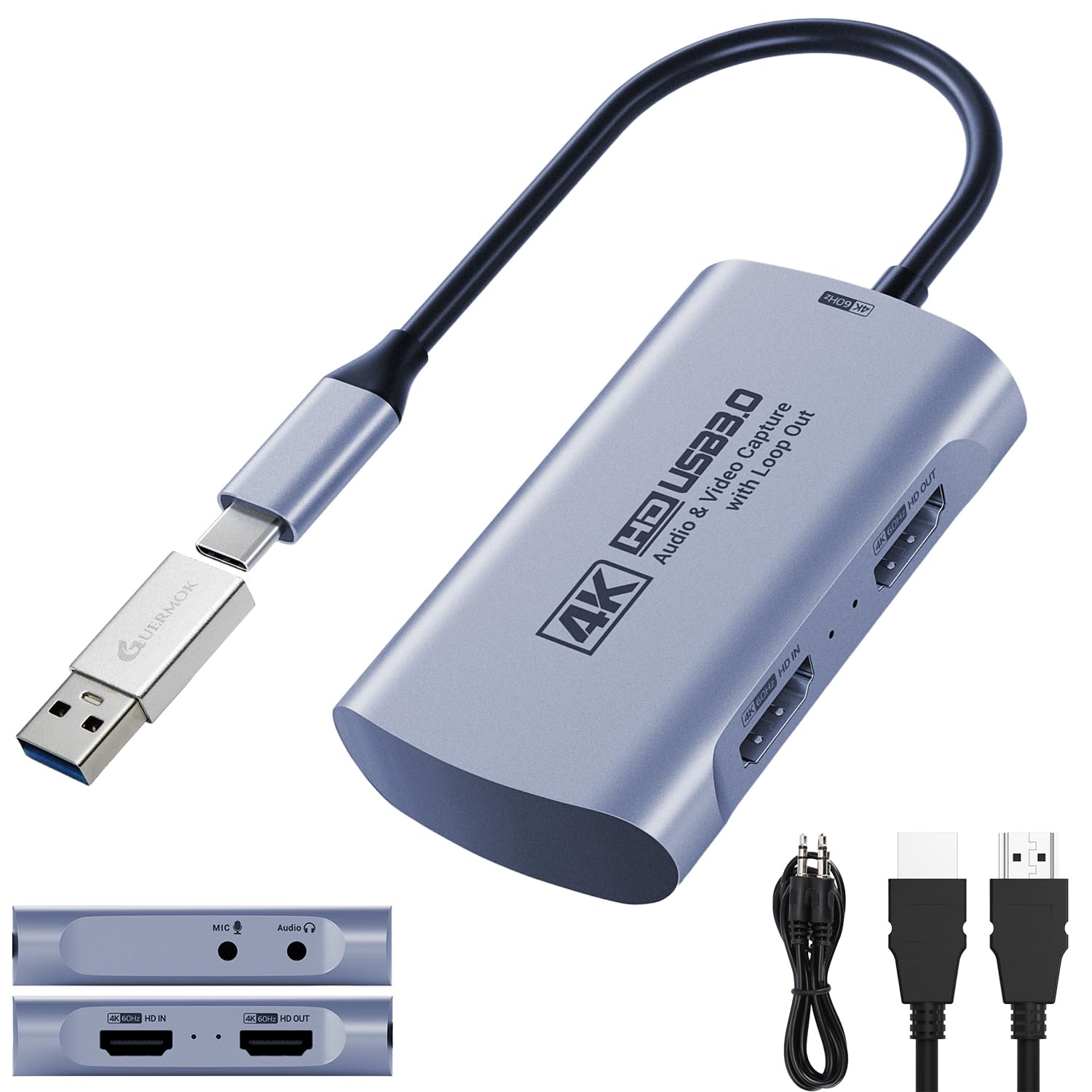 GUERMOK 4K Video Capture Cord キャプチャーボード Amazon.com: Guermok 4K USB3.0 Video Capture Card with PD 100W, 2K