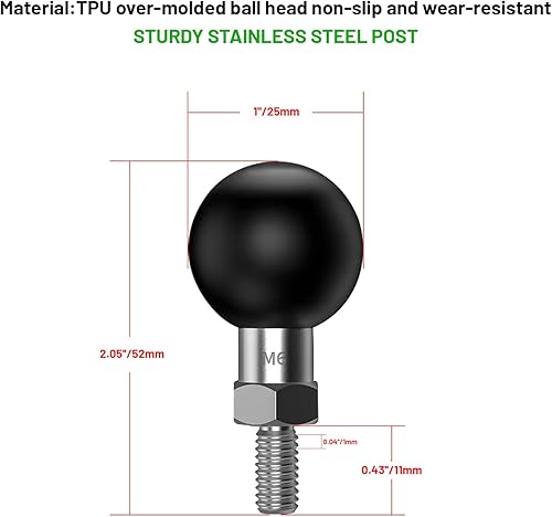 Miniatura 3 de Adaptador de bola de 1 pulgada con poste roscado M6 × 0.039 in para cámara de acción y videocámara compatible con soportes RAM, tamaño B, brazo de