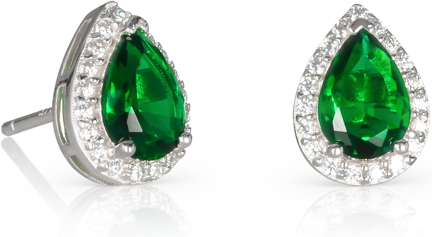 diamond Treats 925 sterling silver teardrop study earrings for women with white green blue or red cubic zirconia stones 925 silver study earrings for women