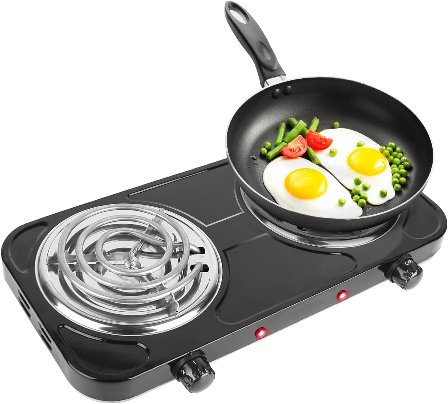 2000W Double Burner Electric, Portable Hot Plate for Cooking, Cooking Stove with 5 Temperature Adjustments, Countertop Burner Cooktop for Kitchen, Dorm (Black)