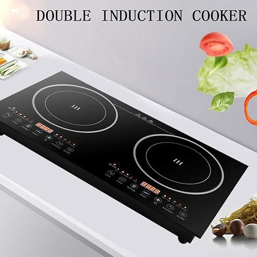 Miniatura 4 de Cocina de inducción eléctrica doble, 110 V, 1200 W, portátil, digital, quemador de doble quemador, quemador con sensor de estufa táctil con potencia