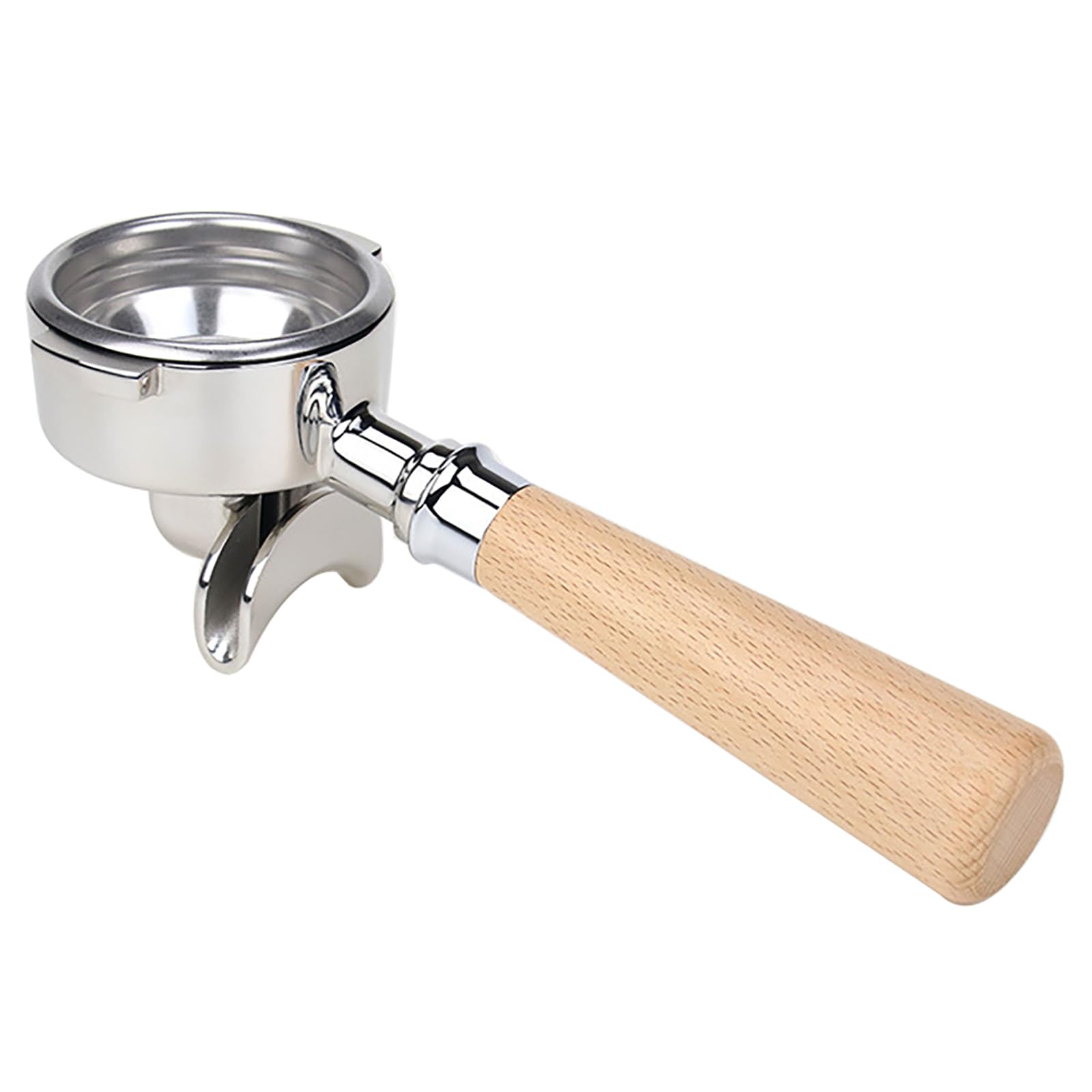 Portafiltro sin fondo de doble boquilla de 58 mm con mango de madera de haya maciza para cafetera espresso E61, portafiltro duradero y elegante para la serie Barista