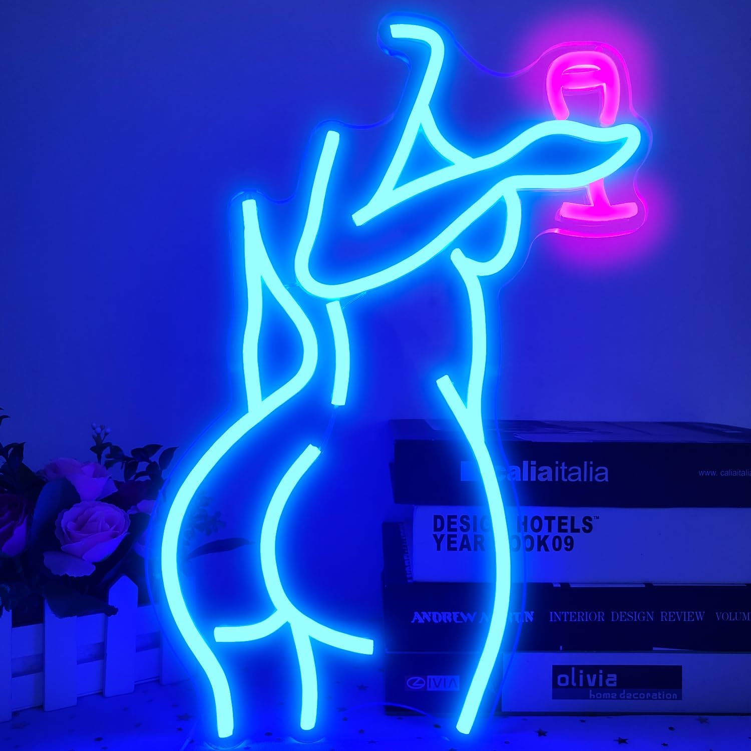 Ajoyferris Lady Back Neon Sign Dimmable LED Lady Neon Sign Woman Neon Sign Sexy Lady Neon Signs for Bedroom Man Cave Bar Store Home Party Art Decor Gifts(Blue & Pink)