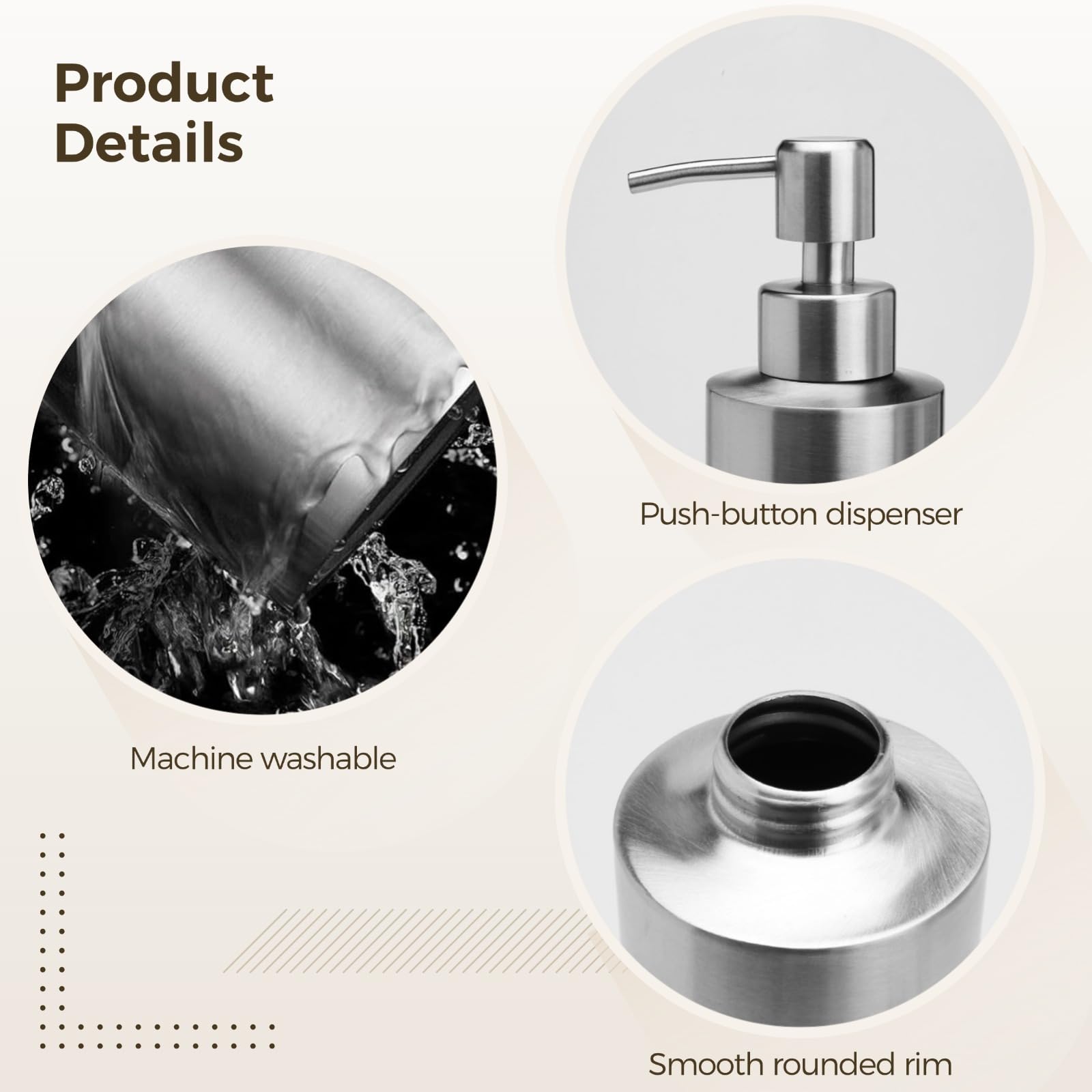 2 STK. Seifenspender aus 304 Edelstahl, nachfüllbare 550 ml Pumpflaschen für Flüssigseife, Seife und Spülmittel, für Küche, Bad und Arbeitsplatte, modern gebürstetes Silber, zylindrisches Design