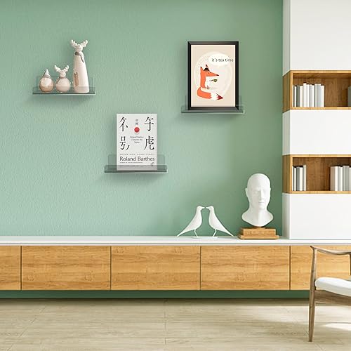 Vista 3 de Estantes flotantes de acrílico, estante de pared transparente de 8 x 6 pulgadas, estantes pequeños para plantas, soporte de exhibición de fotos y 8