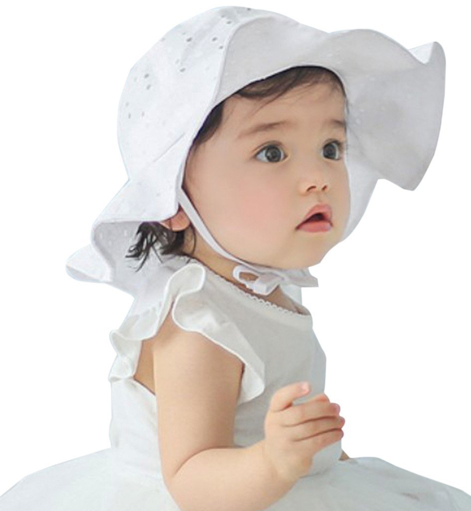 Ihomey Women's Floral Hollow-White Baby Toddler Girls Large Brim Sun Hat With Chin Strap Cotton Upf 50+ Sun Protection Bucket Hat Fisherman's Hat For Baby Girls 6-42 Months