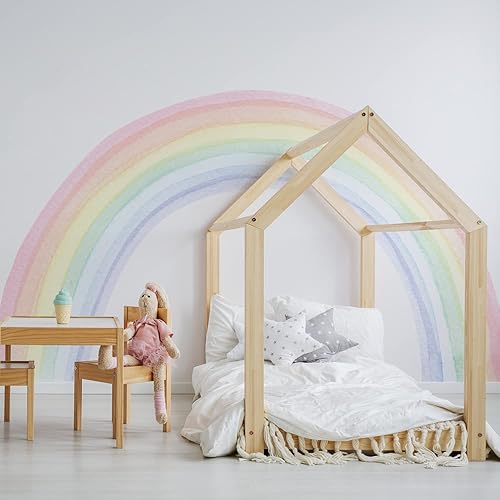 funlife Adhesivos murales de pared grandes de arcoíris para despegar y pegar, precortadas en acuarela pastel, calcomanías de pared para dormitorio