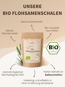 Organic psyllium husks 500 g 85% purity Indian psyllium husks fibre-rich laboratory tested perfect for digestion cereal yogurt baking certified organic quality warm nature
