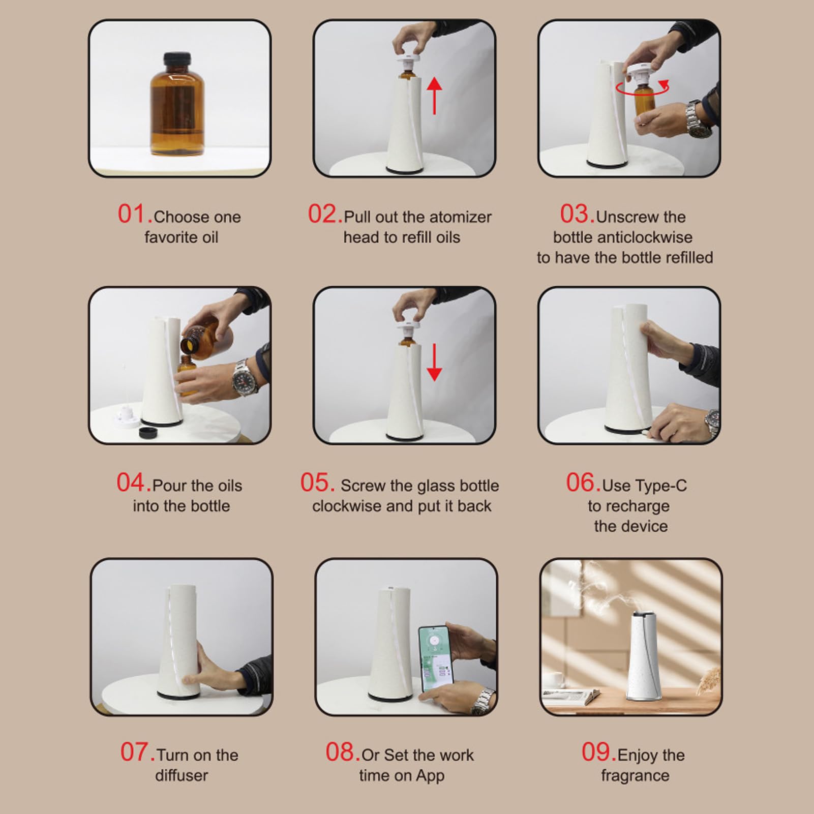 Diffusore di Oli Essenziali da 100 Ml per la Casa, Umidificatore da Scrivania Premium con Nebbia Fredda da 200-300 m³ per Camera da Letto, Ufficio, Stanze di Grandi Dimensioni