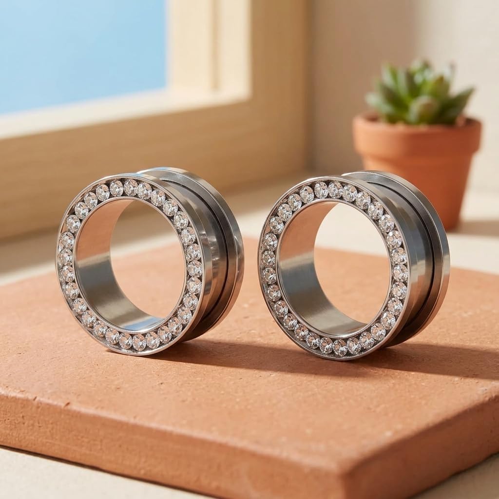 17mm Ear Tunnels Plugs Expander Gauges Stainless Steel Screw CZ
