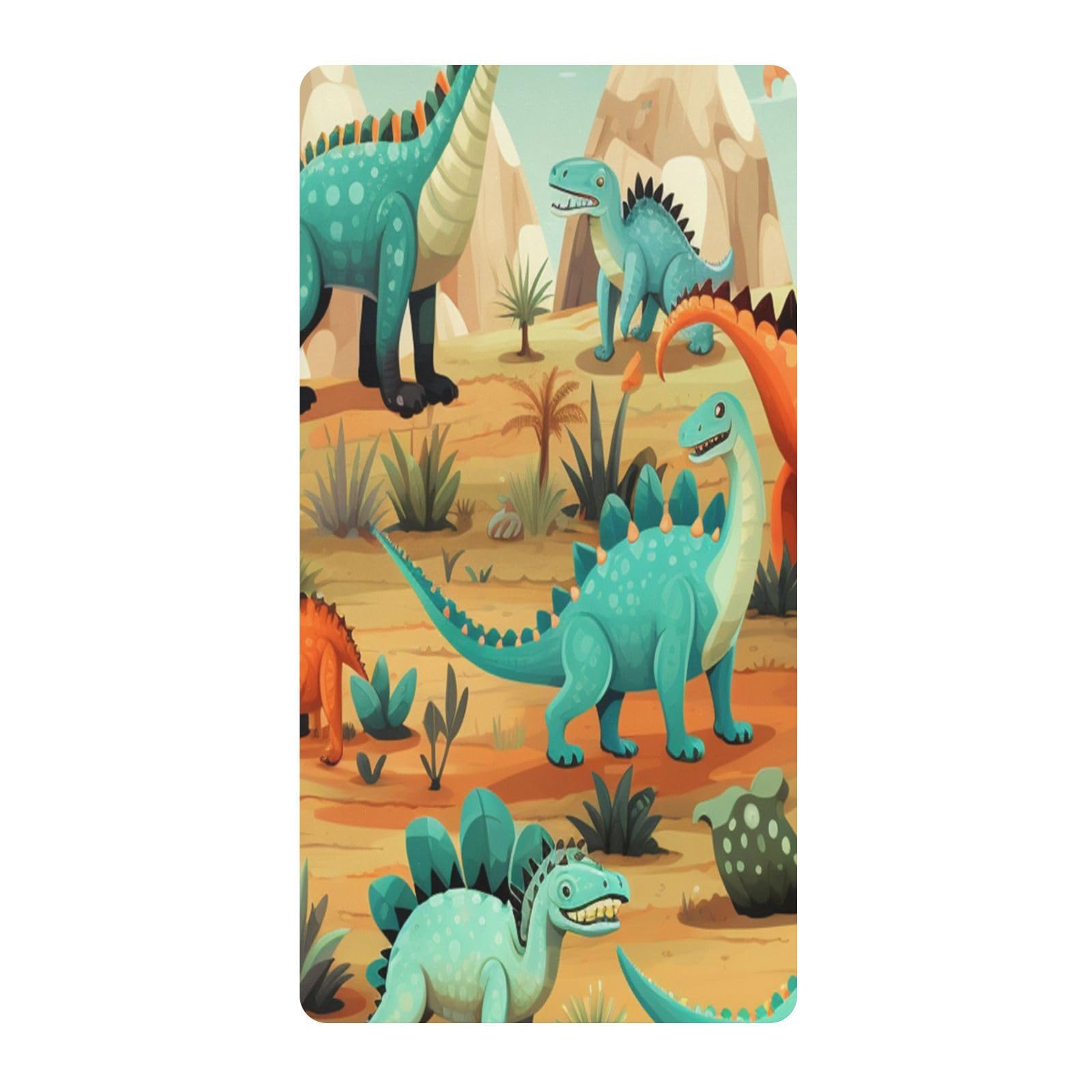 Green Cartoon Dinosaurs Toddler Crib Sheet Soft Cotton Baby Play Sheets Fitted for Mattress Playard