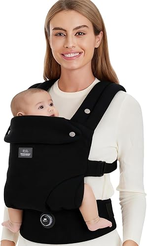 Bebamour Baby Carrier Ergonomic Infant Carrier for 7-32lbs, Adjustable Knob for Baby Hip Healthy Develop, Soft Cotton Infant Carrier,Front and Back Baby Carrier with 2 Teething Pads (Black)