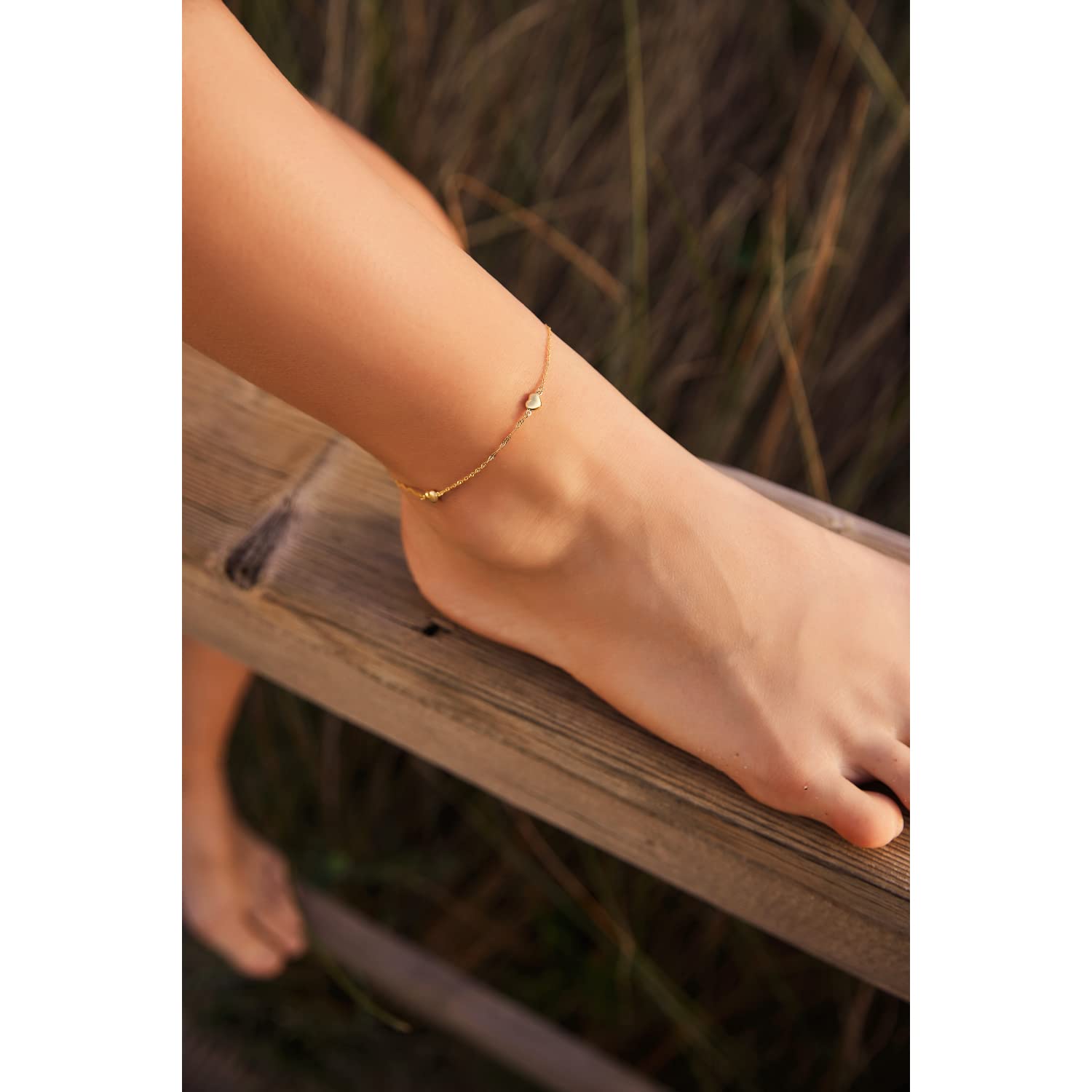 Amor Fußkette Unisex Damen Herren Sommerschmuck, 23+2 cm, Gold, Herz, Kommt in Schmuck Geschenk Box, 2014678
