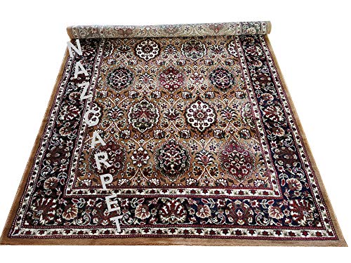 Image of Kashmiri Traditional Woollen Carpet with Advanced 1 Inch Thickness & Classical Look 150x200cm (5x7 Feet) Color Gold