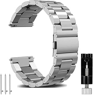 OTOPO Galaxy Watch 4/6 Classic Bands 47mm 46mm 43mm 42mm Metal,Watch 6/5/4 Band 40mm 44mm,Watch 5 Pro Bands 45mm, OTOPO 20mm Stainless Steel Straps Replacement Bracelet for Men Women Silver