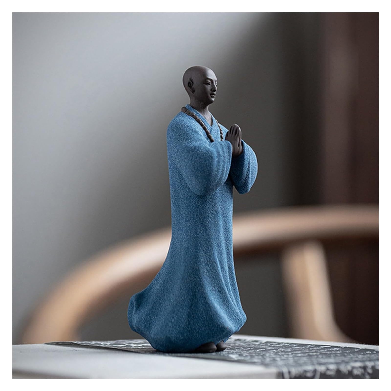 Genérico Decoración de Escritorio Estatua de Monje Budista bebé Chino, Figura Zen pequeña meditación Arena púrpura Esculturas y Accesorios Decorativos(Blue)