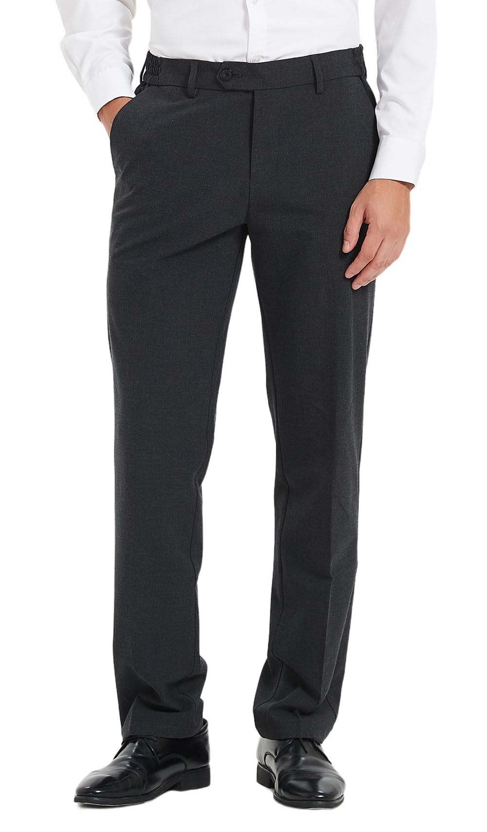 Plaid Plain Mens Dress Pants with Elastic Waistband and Stretchy Fabric Straight Fit