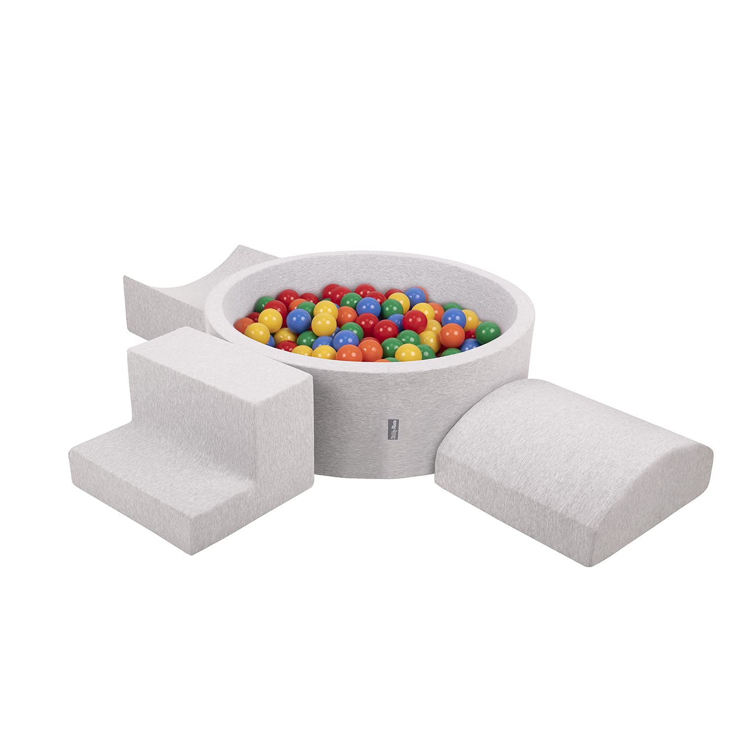 KiddyMoon Foam Playground For Kids With Round Ballpit (300 Balls) Obstacle Course, Lightgrey:Yellow/Green/Blue/Red/Orange โ image 1