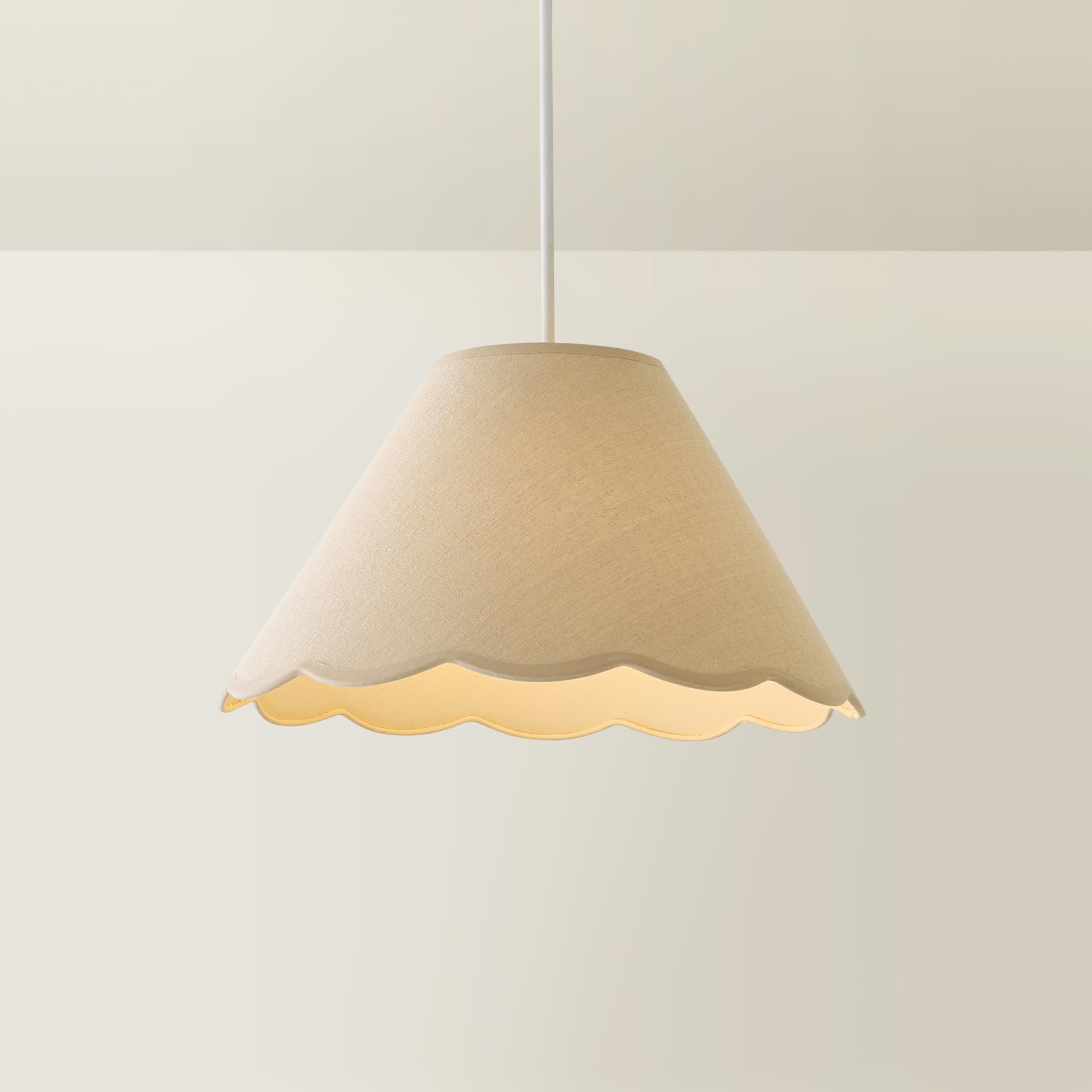 ValueLights | Florie Large Natural Linen Tapered Light Shade with Scallop Trim and Bulb (D) 41cm | Lamp Shades, Home Décor & Improvement Essential