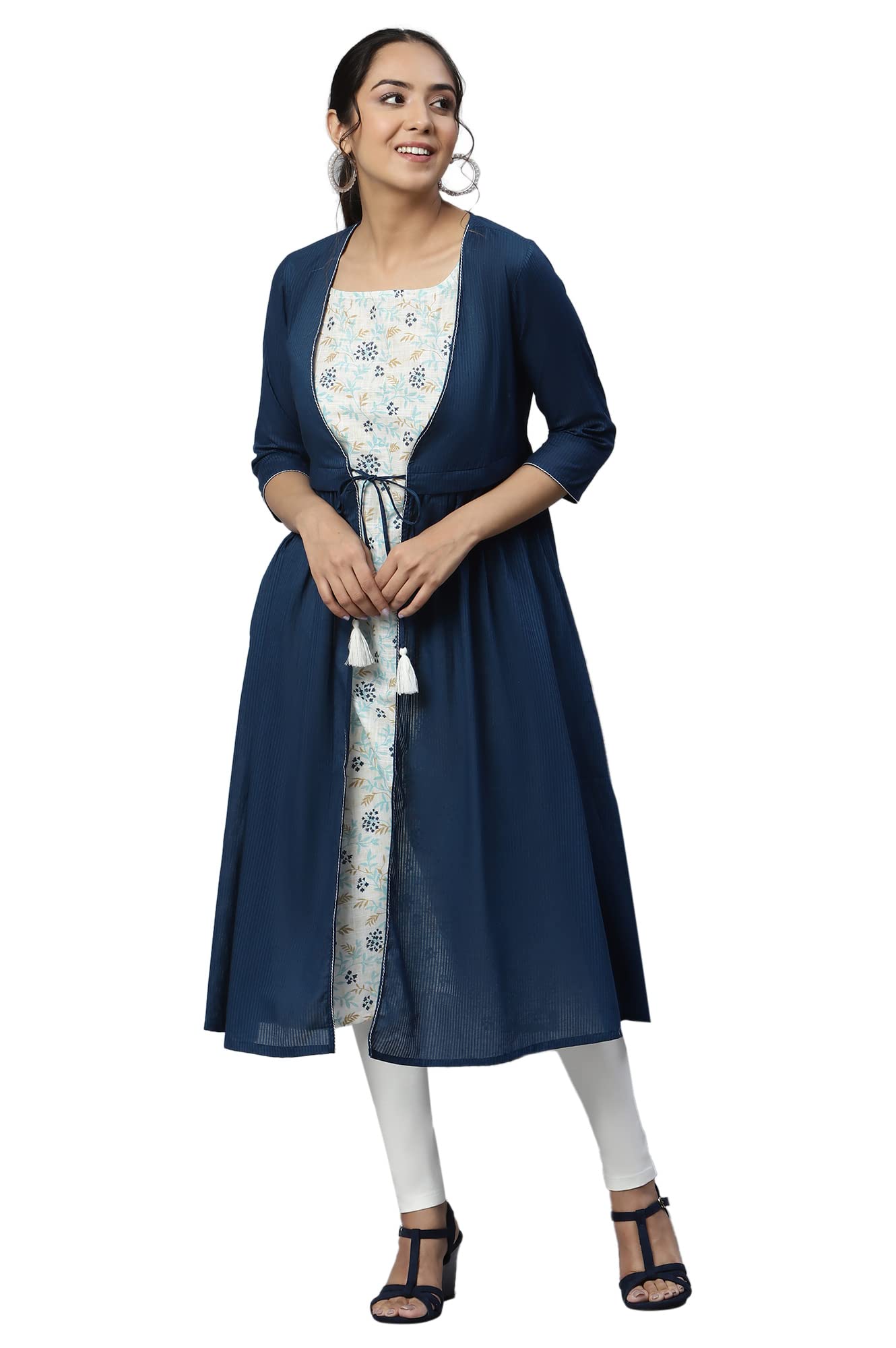 Women Solid Cotton Kurta with Shrug