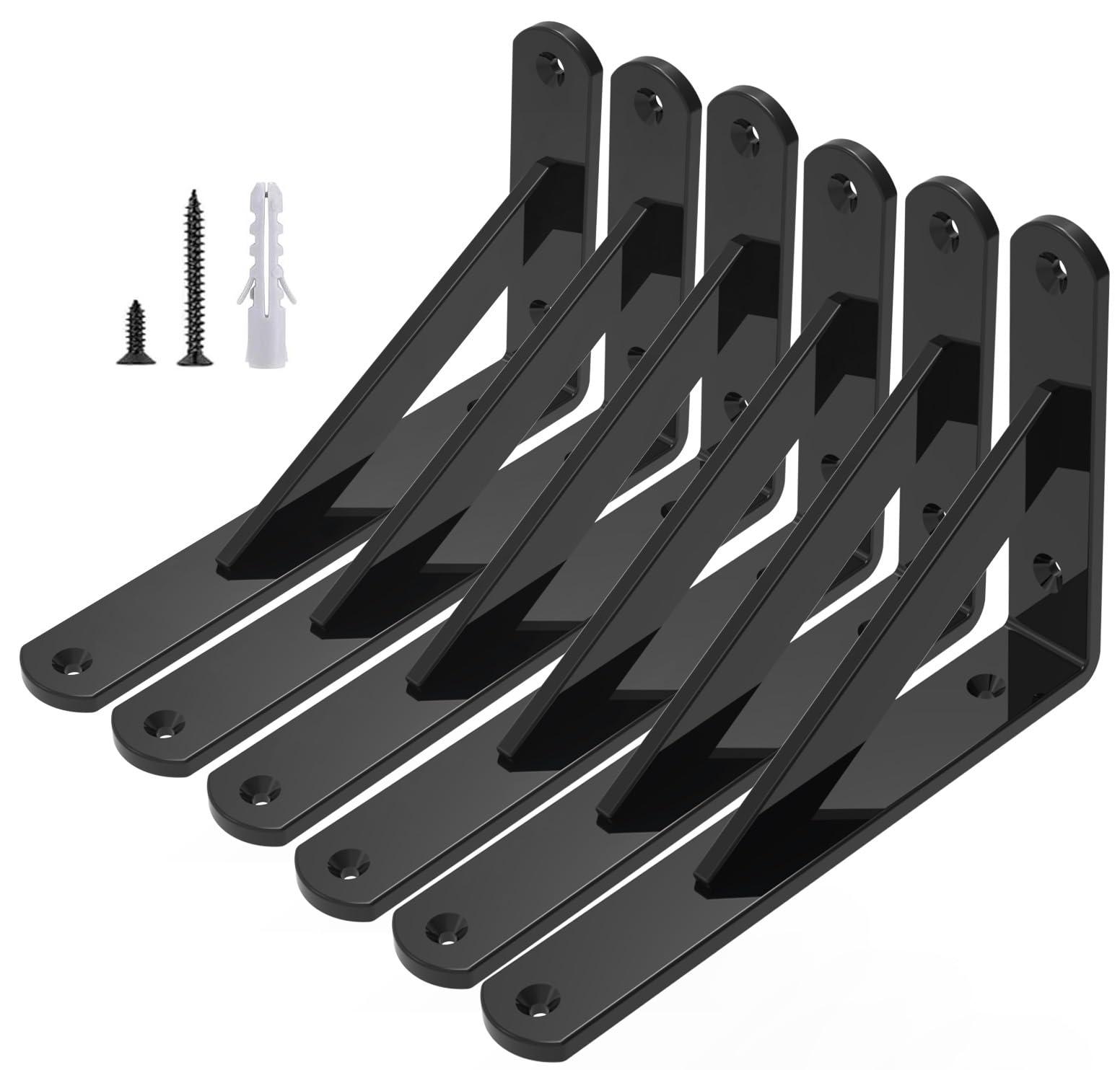 200 mm Shelf Brackets Heavy Duty Shelf Bracket 200 x 150 mm Metal Shelf Bracket Triangular Shelf Supports with Hardware for Wall Shelving Black