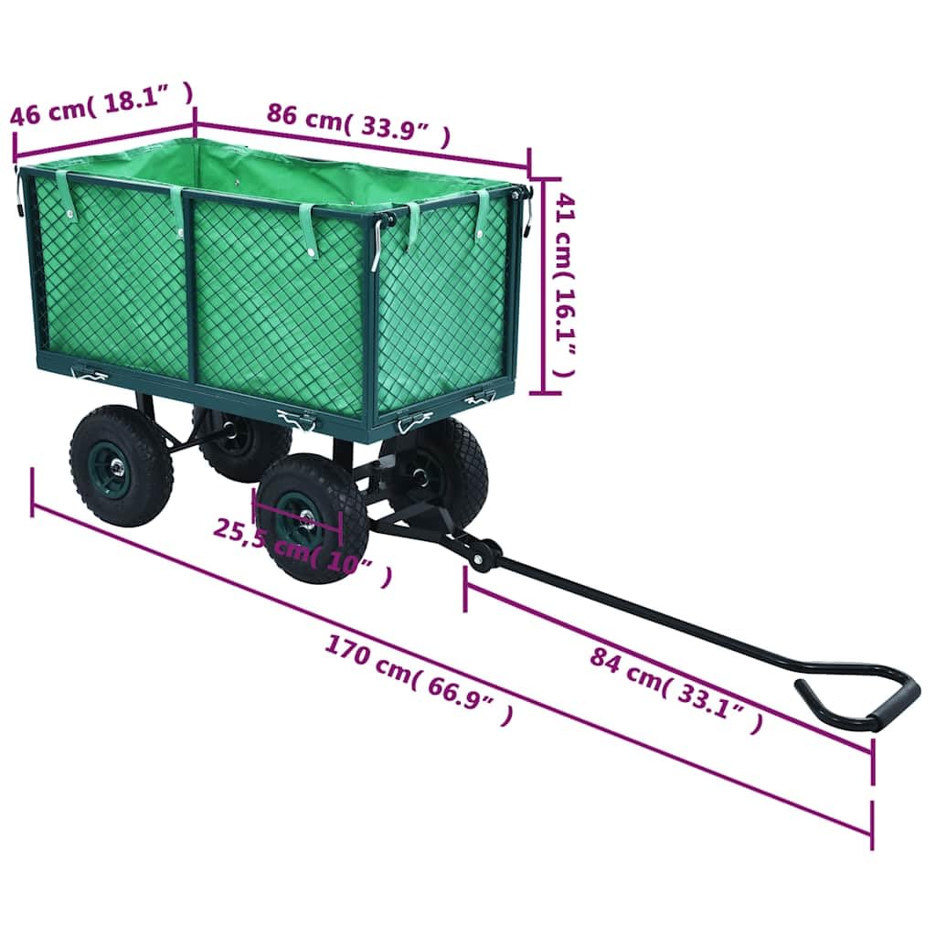 Gartenwagen Grün Stahl 350 kg Tragkraft 86x46,5x97 cm mit Schnellverschluss Seitenwänden und großen Luftreifen ideal für Garten Transport und Werkstatt