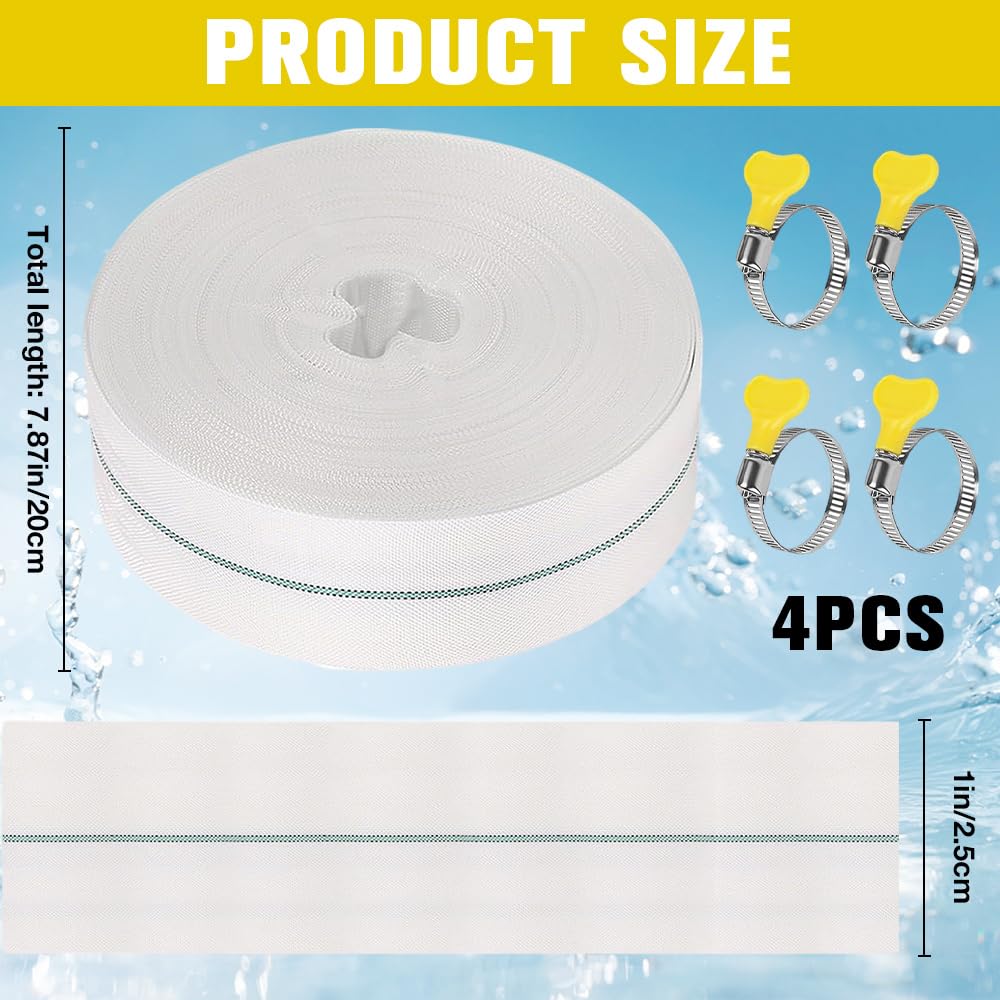 20 M Tuyau Refoulement Plat 25 MM Tuyau Plat Flexible En Tissu Tuyau D'Incendie Avec 4 Colliers De Serrage Tuyaux De Vidange Pour Pompe Submersible Et Pompe À Eau Sale