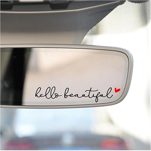 Vista 34 de 3 calcomanías con texto “Hello Beautiful” para espejo retrovisor, decoración de vinilo, accesorios para regalar para el auto, decoración para mujer