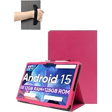 for WXUNJA PTB 2025 11 Inch Android 15 Tablet Protective case, Shockproof Lightweight PU Protective Cover with Stand, Wristband Strap Magnetic Flip Design, Business & Travel Friendly, Rose red.