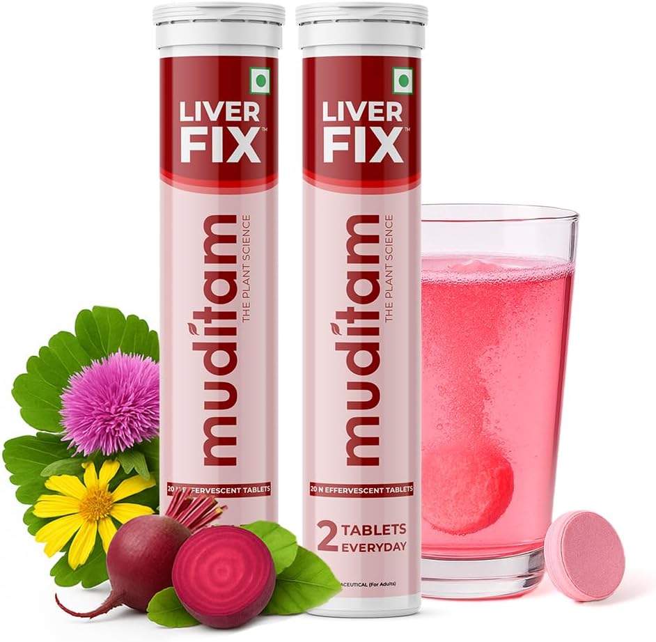 Muditam Ayurveda Liver Fix Effervescent Tablet | Ideal for 20 Days - 40 Tablets | Milk Thistle Capsules for Liver in Effervescent Form