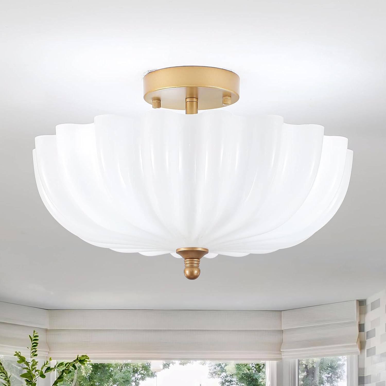 Rattan Black Ceiling Light Fixtures Flush Mount 3 Lights Boho Semi Flush Mount Ceiling Light with Shades White Drum Chandelier Close To Ceiling Light for Bedroom Living Room Kitchen Hallway Entryway