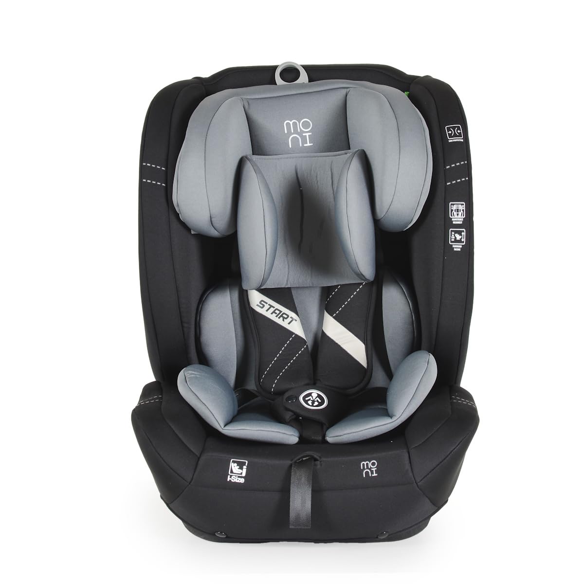 Moni le siège enfant i-Size Start (76-150cm) appui-tête réglable, doudou, coloris:gris