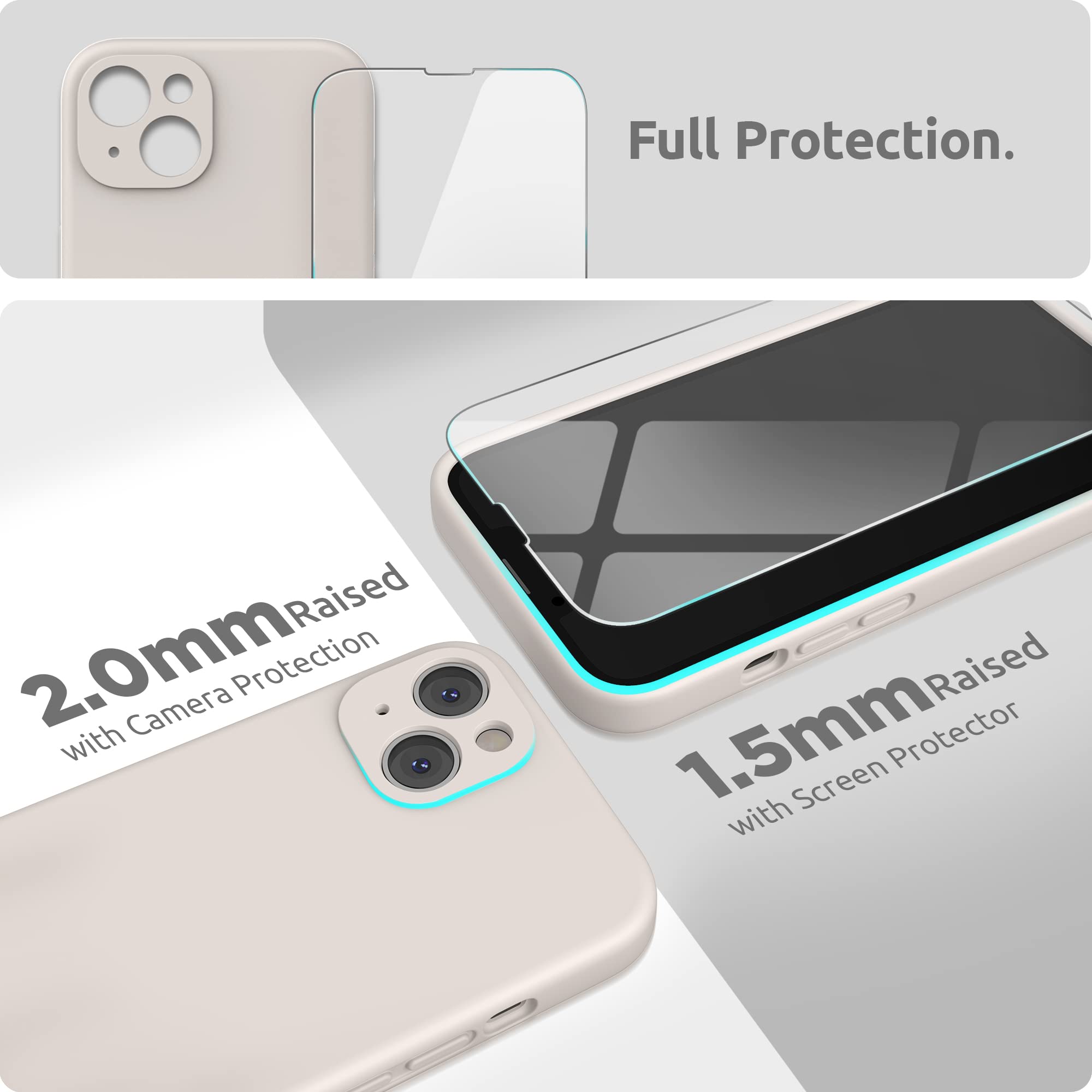 SURPHY Cover per iPhone 13 con Vetro Temperato (6,1"), Custodia per iphone 13 Silicone con Protezione Fotocamera, case protezione Completa,Antiurto, Morbida Microfibra Antigraffio(Pietra Beige)