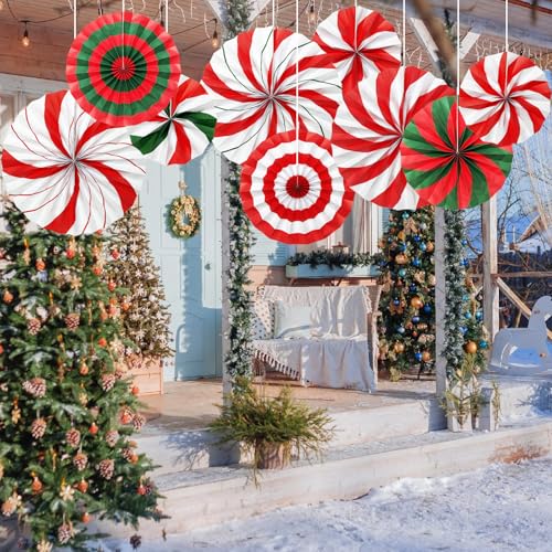 Décoration de Noël rouge et verte en papier : lot de 9 rosaces bonbons faciles à installer - 7