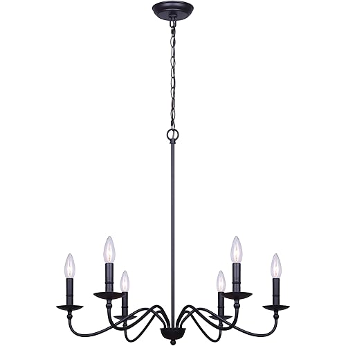 Canarm Paige 6-Light Chain Chandelier - Black Finish, 60W Type C, 26" W x 18.5" - 26" H, Classic Elegance for Dining Rooms, Foyer