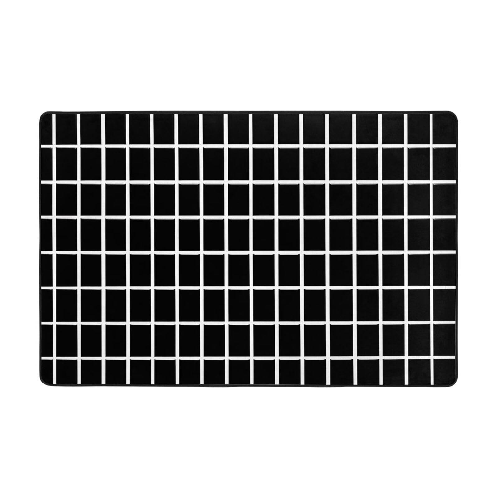 Tapis moderne noir et blanc en peluche courte, petit tapis de salon 61x91 cm