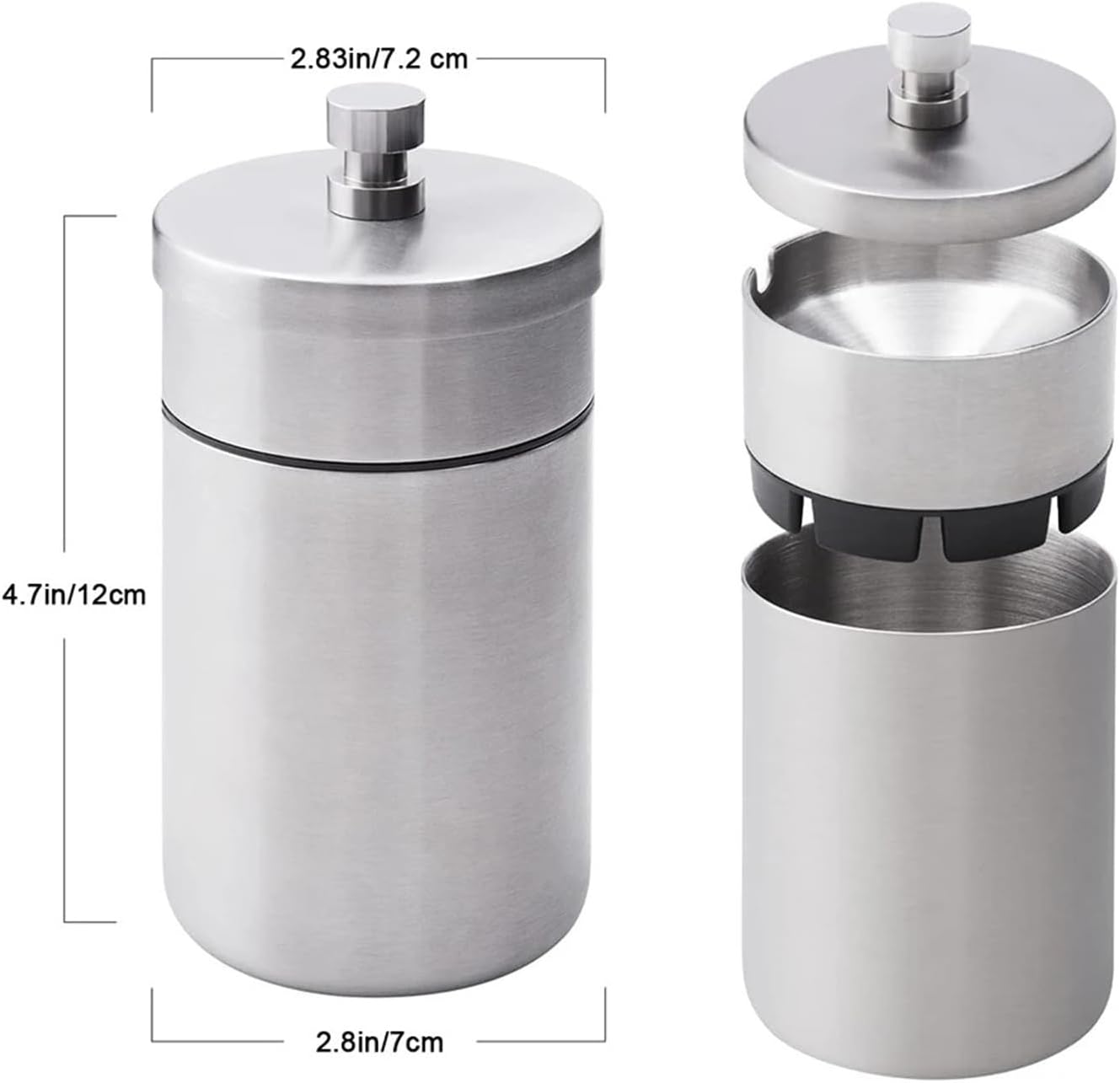 Portable Stainless Steel Car Ashtray with Lid | Smokeless Detachable Windproof Ashtray for & Outdoor Use | Car Trash Can(Silver)