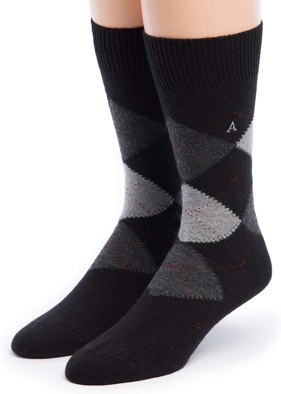 WARRIOR ALPACA SOCKS – Premium Baby Alpaca Wool Dress Socks For Men and Women(Black Argyle Large)