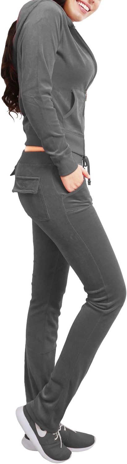 NE PEOPLE Women’s Tracksuit Set – 2 Piece Slim Fit Velour Velvet Casual Zip Up Hoodie Jacket Sweatsuit and Sweatpants S-3XL