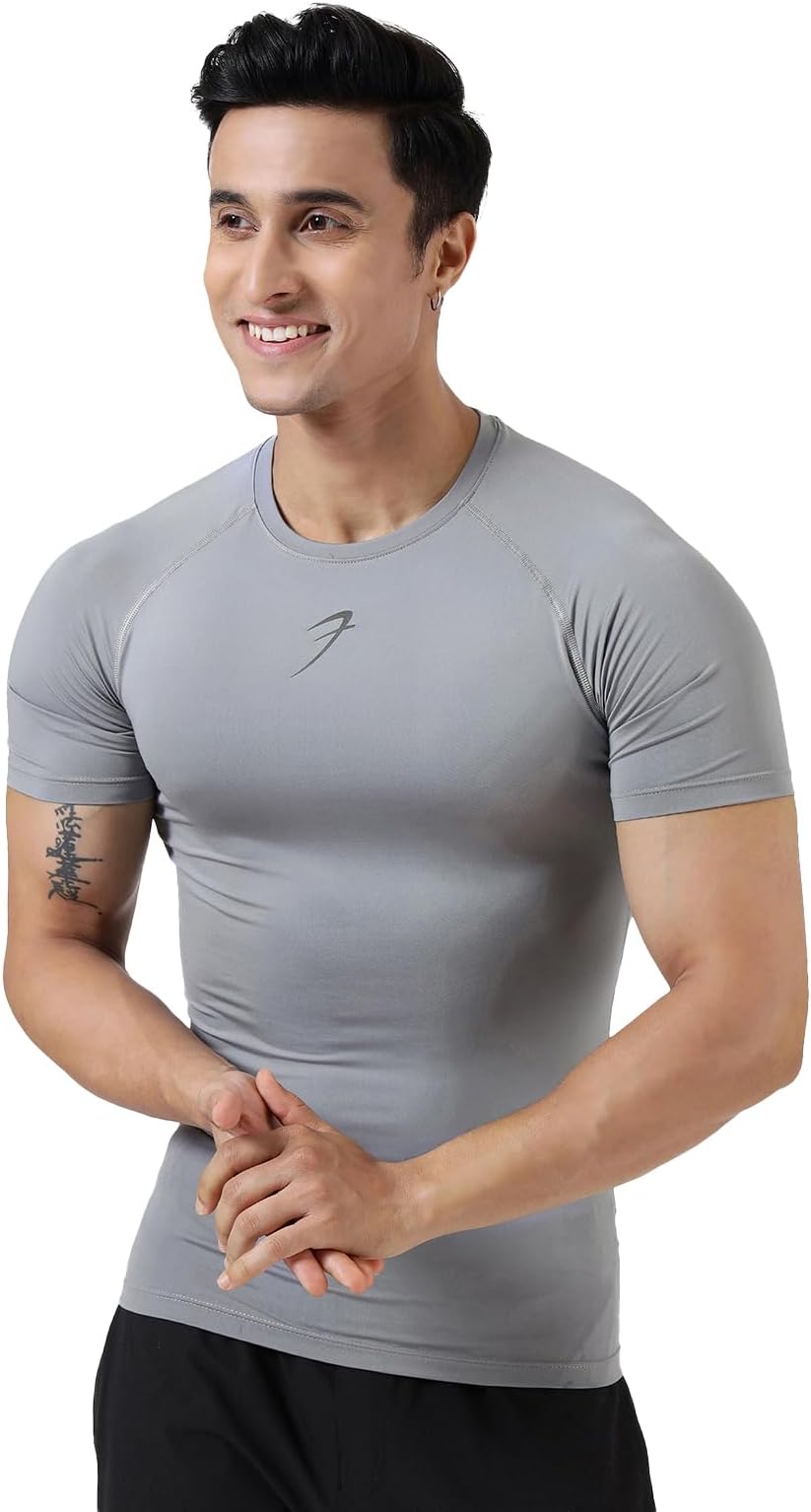 FUAARK Men's Half Sleeve Compression T-Shirt - Athletic Base Layer for Fitness