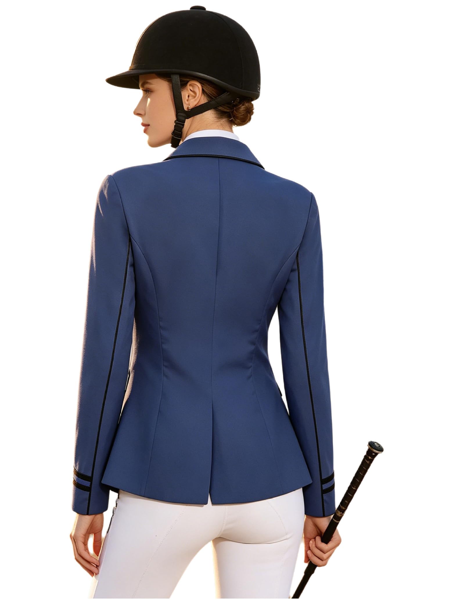 Damen Turnierjacket Reiten Oberteil Revers Riding Turnierjackett Mit Kontrastbesatz Knopfleiste Und Taschen