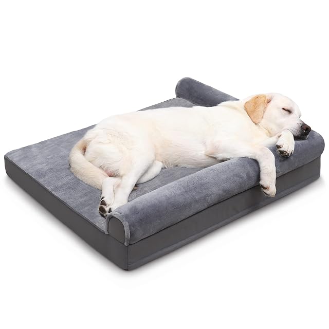 KSIIA Orthopedic Dog Bed - Waterproof for Large Dogs Flannel Bolster Couch With Egg Crate Foam Removable Washable