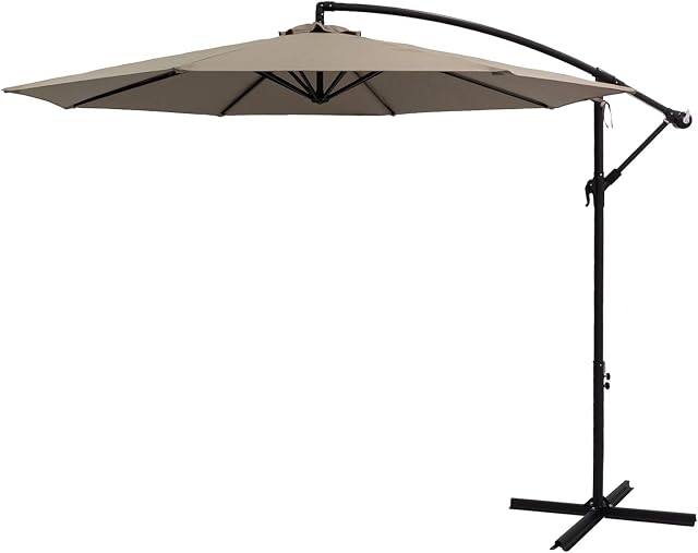 FLAME&SHADE 3m Cantilever Offset Banana Garden Parasol Outdoor Patio Umbrella with Cross Base Stand, Taupe