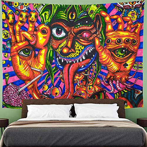 Amhokhui Psychedelic Abstract Tapestry Bohemian Arabesque Tapestry Colorful Monster Fractal Tapestry Wall Hanging