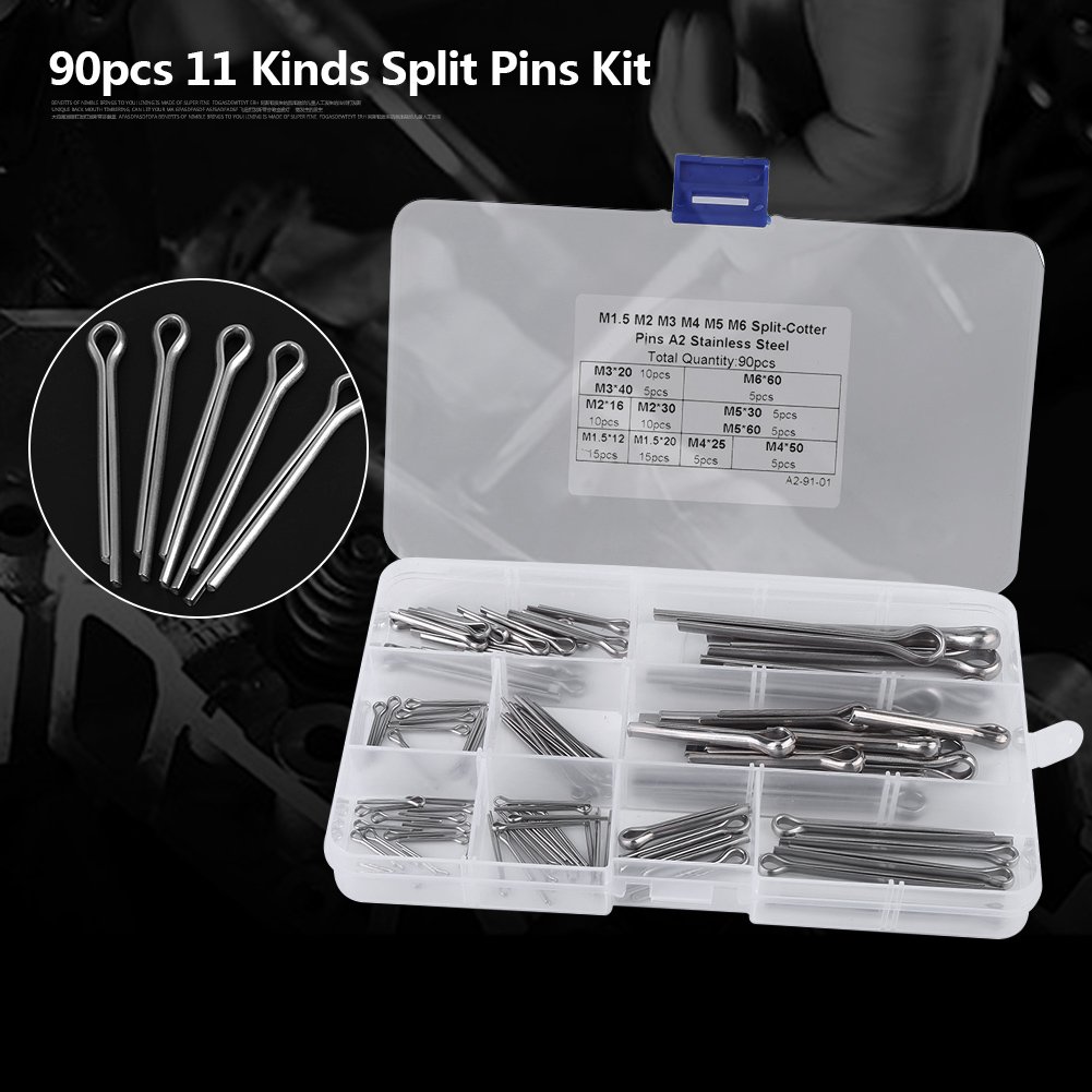 ANKROYU 90pcs 11 Kinds M1.5 M2 M3 M4 M5 M6 Split Pins, Metal Split Cotter Pins Assortment with Case, Cotter Pin Assortment, Split Pins Cotter for Hitch Pin Lock Systems